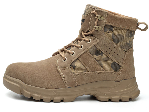 OwnShoe Steel Toe Work Boots for Men Women Leather Safety Shoes Camouflage Industrial Sneakers
