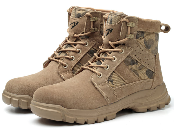 OwnShoe Steel Toe Work Boots for Men Women Leather Safety Shoes Camouflage Industrial Sneakers