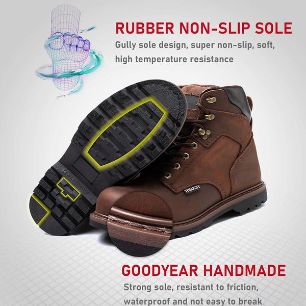 Men's Steel Toe Work Boots Leather Safety Shoes Non-Slip Industrial Work Shoes Goodyear Constructions Boots